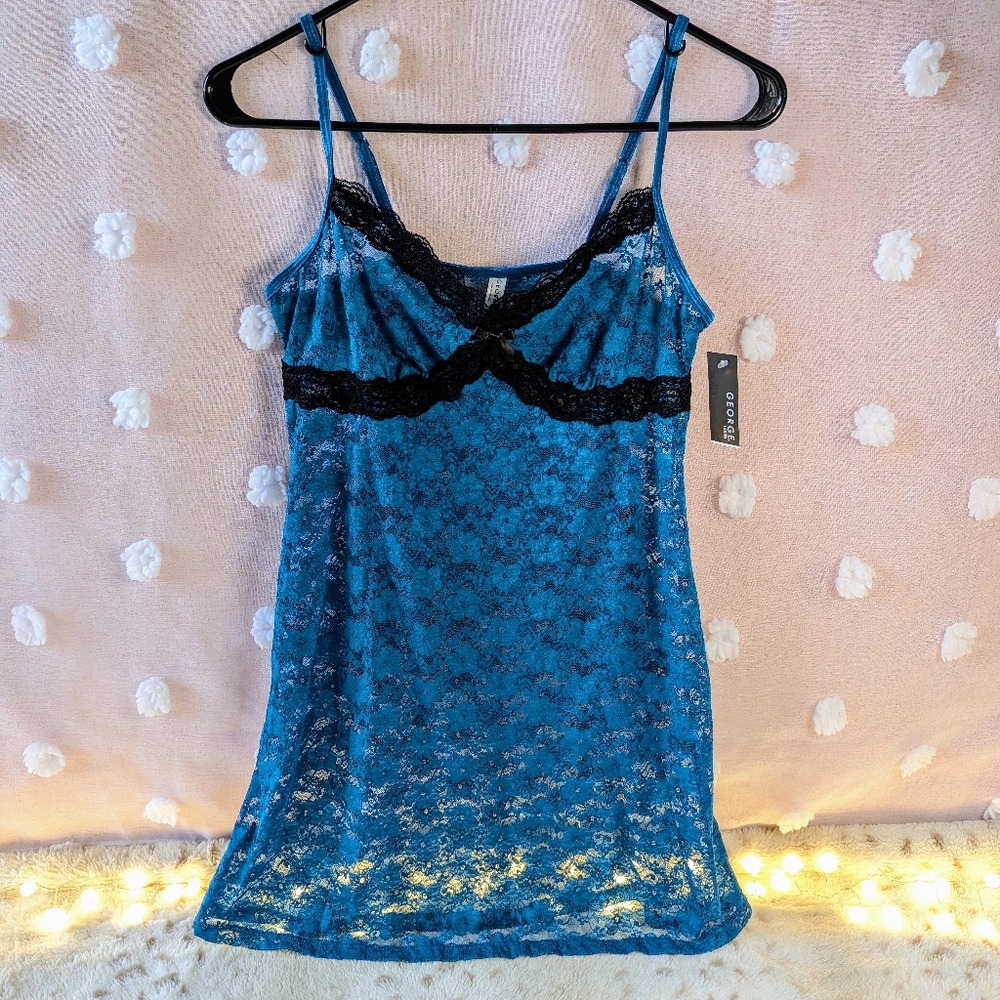 Women's Night Gown, Teal Black, Small, George Ladies, New